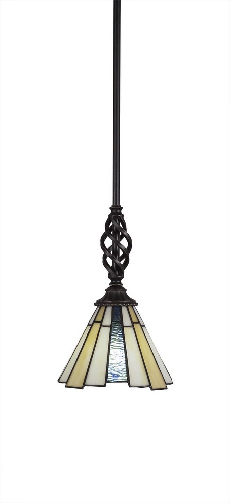 Toltec Lighting-80-DG-9335-Elegante - 1 Light Stem Mini Pendant With Hang Straight Swivel-10.75 Inches Tall and 7 Inches Wide Dark Granite Sequoia Art Dark Granite Finish with Zion Tiffany Glass