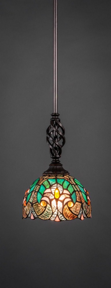 Toltec Lighting-80-DG-9925-Elegante - 1 Light Stem Mini Pendant With Hang Straight Swivel-10 Inches Tall and 6.25 Inches Wide Dark Granite Turquoise Cypress Art Dark Granite Finish with Ivory Cypress 