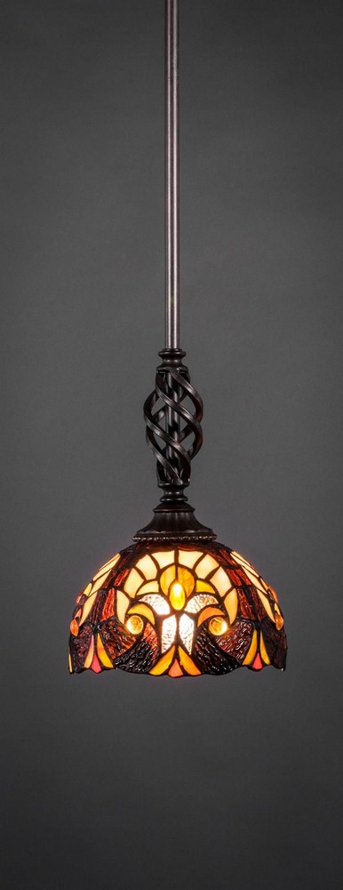 Toltec Lighting-80-DG-9945-Elegante - 1 Light Stem Mini Pendant With Hang Straight Swivel-10 Inches Tall and 6.25 Inches Wide Dark Granite Ivory Cypress Art Dark Granite Finish with Ivory Cypress Tiff