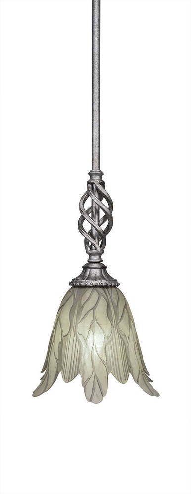 Toltec Lighting-80-AS-1025-Elegante - 11.75 Inch One Light Mini Pendant Vanilla Leaf Glass  Aged Silver Finish