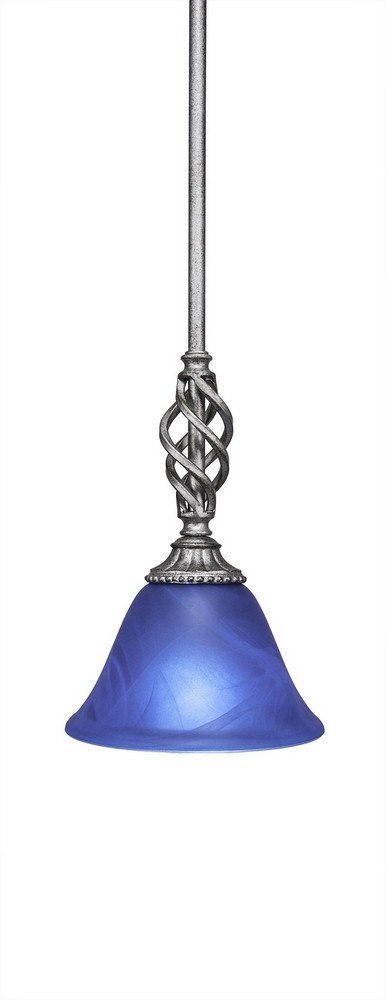 Toltec Lighting-80-AS-4155-Elegante - 11.75 Inch One Light Mini Pendant Blue Italian Glass  Aged Silver Finish