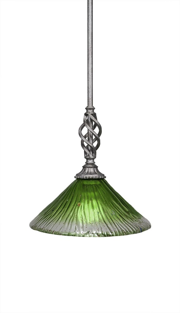 Toltec Lighting-80-AS-437-Elegante - 10.75 Inch One Light Mini Pendant   Aged Silver Finish with Kiwi Green Crystal Glass