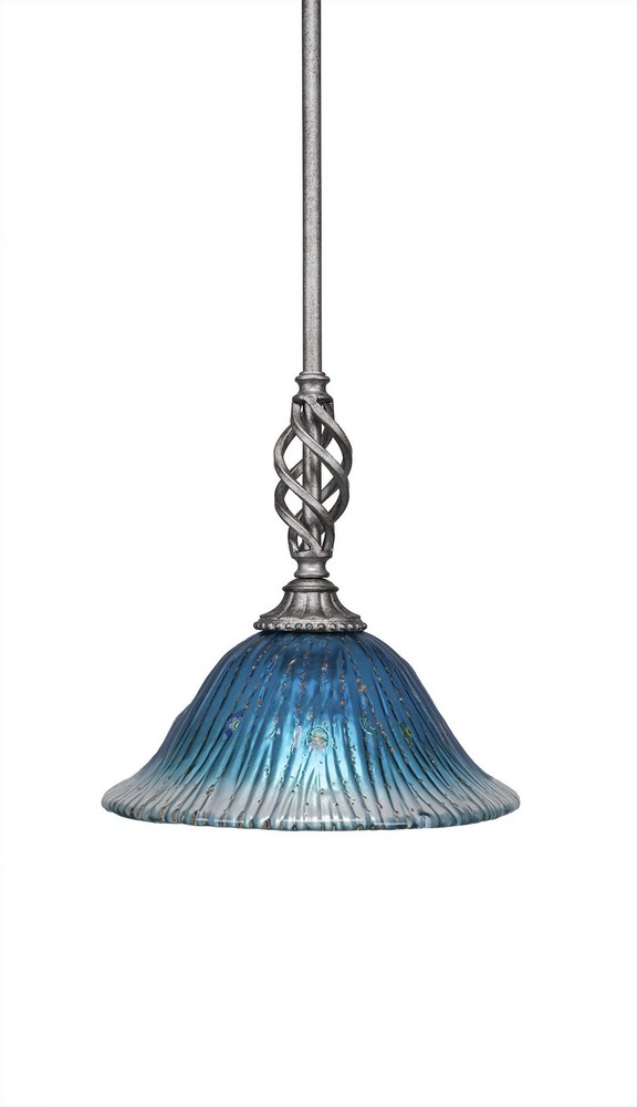 Toltec Lighting-80-AS-438-Elegante - 1 Light Stem Mini Pendant With Hang Straight Swivel-11 Inches Tall and 10 Inches Wide Aged Silver Teal Crystal Elegante - 1 Light Stem Mini Pendant With Hang Strai