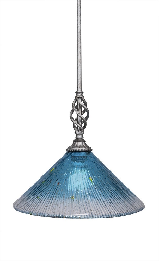 Toltec Lighting-80-AS-448-Elegante - 11.75 Inch One Light Mini Pendant Teal Crystal Glass  Aged Silver Finish