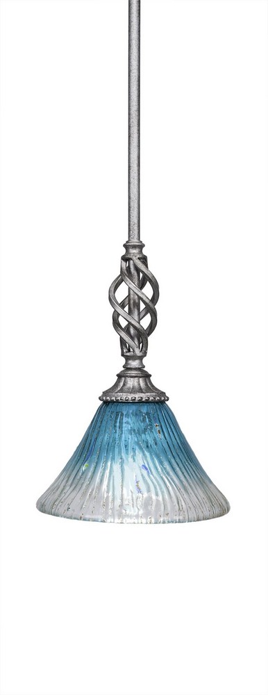 Toltec Lighting-80-AS-458-Elegante - 11.75 Inch One Light Mini Pendant Teal Crystal Glass  Aged Silver Finish