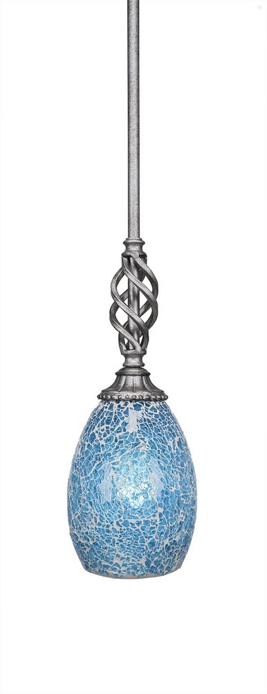 Toltec Lighting-80-AS-5055-Elegante - 1 Light Stem Mini Pendant With Hang Straight Swivel-12.5 Inches Tall and 5 Inches Wide Aged Silver Turquoise Fusion Dark Granite Finish with Frosted Crystal Glass