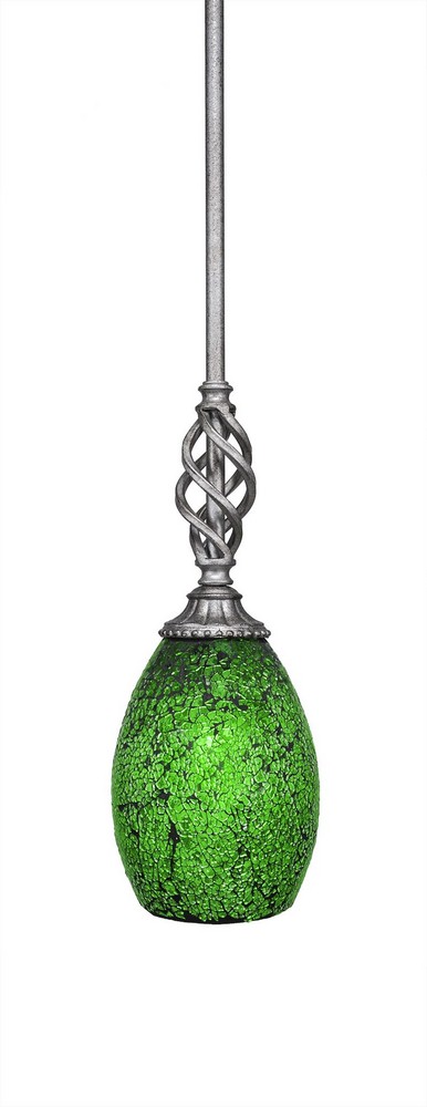 Toltec Lighting-80-AS-5057-Elegante - 11.75 Inch One Light Mini Pendant Green Fusion Glass  Aged Silver Finish