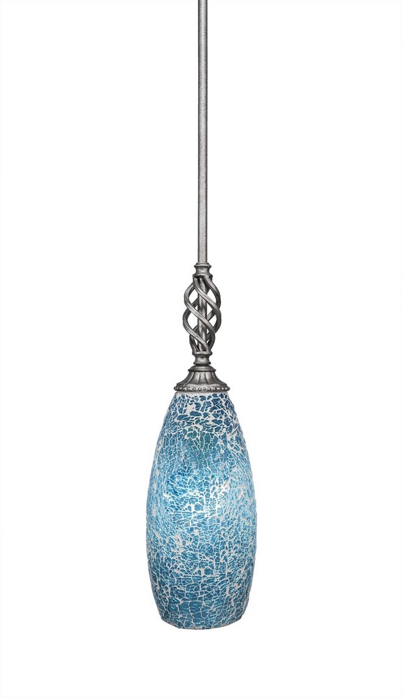 Toltec Lighting-80-AS-5065-Elegante - 11.75 Inch One Light Mini Pendant Turquoise Fusion Glass  Aged Silver Finish