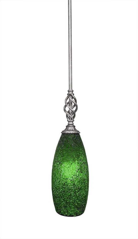 Toltec Lighting-80-AS-5067-Elegante - 11.75 Inch One Light Mini Pendant Green Fusion Glass  Aged Silver Finish