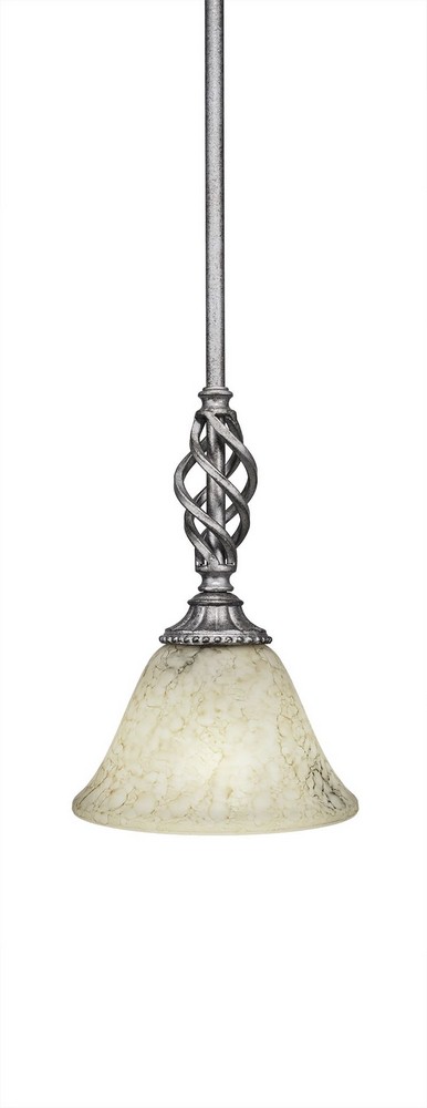 Toltec Lighting-80-AS-508-Elegante - 11.75 Inch One Light Mini Pendant Italian Marble Glass  Aged Silver Finish