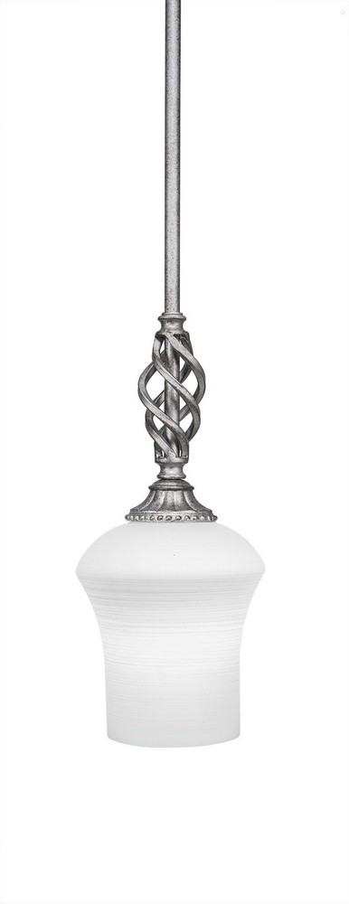 Toltec Lighting-80-AS-681-Elegante - 1 Light Stem Mini Pendant With Hang Straight Swivel-12.25 Inches Tall and 5.5 Inches Wide Aged Silver Zilo White Linen Dark Granite Finish with Frosted Crystal Gla