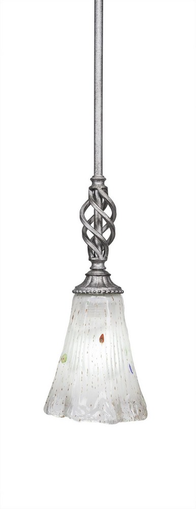 Toltec Lighting-80-AS-721-Elegante - 11.75 Inch One Light Mini Pendant Frosted Crystal Glass  Aged Silver Finish