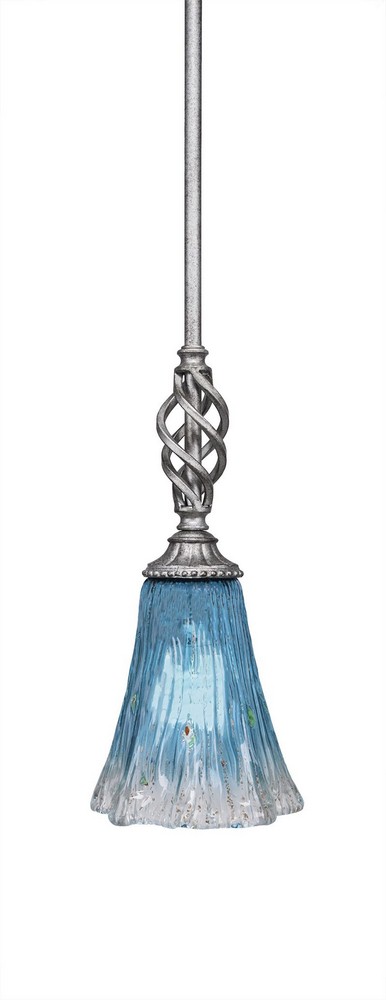 Toltec Lighting-80-AS-725-Elegante - 11.75 Inch One Light Mini Pendant Teal Crystal Glass  Aged Silver Finish
