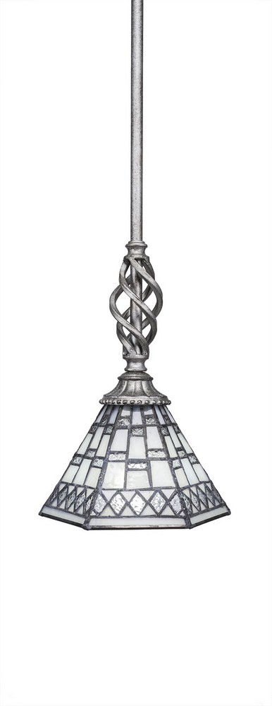 Toltec Lighting-80-AS-9105-Elegante - 11.75 Inch One Light Mini Pendant Pewter Tiffany Glass  Aged Silver Finish