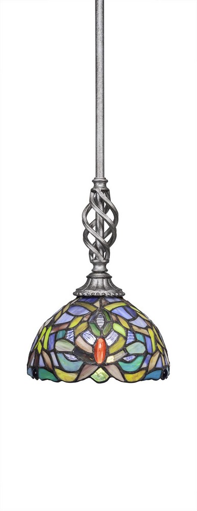 Toltec Lighting-80-AS-9905-Elegante - 11.75 Inch One Light Mini Pendant Kaleidoscope Mini Tiffany Gla  Aged Silver Finish