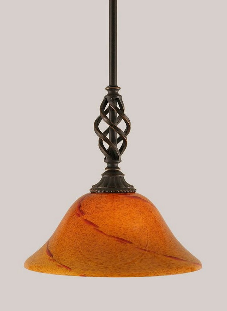 Toltec Lighting-80-DG-114-Elegante - 1 Light Stem Mini Pendant With Hang Straight Swivel-10.5 Inches Tall and 10 Inches Wide Dark Granite Sunset Dark Granite Finish with Sahara Glass