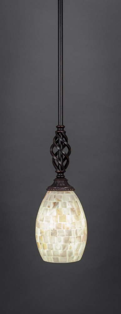 Toltec Lighting-80-DG-406-Elegante - 1 Light Stem Mini Pendant With Hang Straight Swivel-12.5 Inches Tall and 5 Inches Wide Dark Granite Sea Shell Dark Granite Finish with Italian Ice Glass