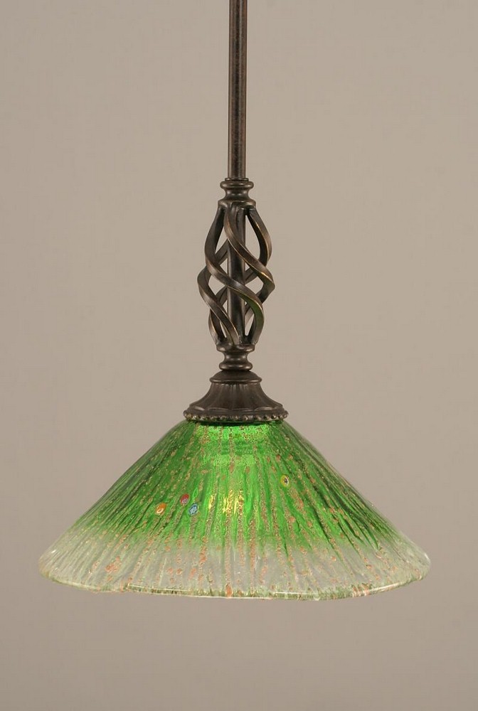 Toltec Lighting-80-DG-437-Elegante - 1 Light Stem Mini Pendant With Hang Straight Swivel-10.75 Inches Tall and 10 Inches Wide Dark Granite Kiwi Green Crystal Dark Granite Finish with Raspberry Crystal