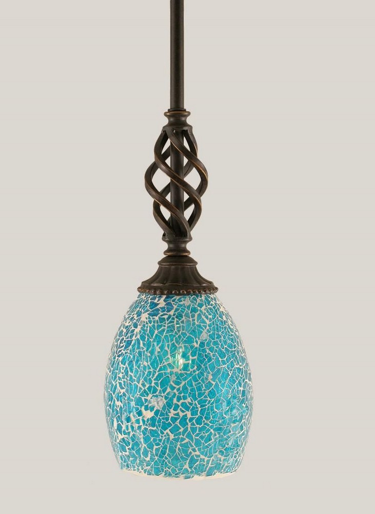 Toltec Lighting-80-DG-5055-Elegante - 1 Light Stem Mini Pendant With Hang Straight Swivel-12.5 Inches Tall and 5 Inches Wide Dark Granite Turquoise Fusion Dark Granite Finish with Italian Ice Glass