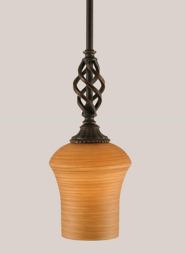 Toltec Lighting-80-DG-680-Elegante - 1 Light Stem Mini Pendant With Hang Straight Swivel-12.25 Inches Tall and 5 Inches Wide Dark Granite Zilo Cayenne Linen Dark Granite Finish with Gold Fusion Glass