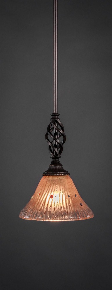 Toltec Lighting-80-DG-750-Elegante - 1 Light Stem Mini Pendant With Hang Straight Swivel-10.75 Inches Tall and 7 Inches Wide Dark Granite Amber Crystal Dark Granite Finish with Sandhill Tiffany Glass