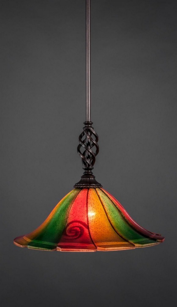 Toltec Lighting-80-DG-764-Elegante - 1 Light Stem Mini Pendant With Hang Straight Swivel-12 Inches Tall and 14 Inches Wide   Dark Granite Finish with Mardi Gras Glass