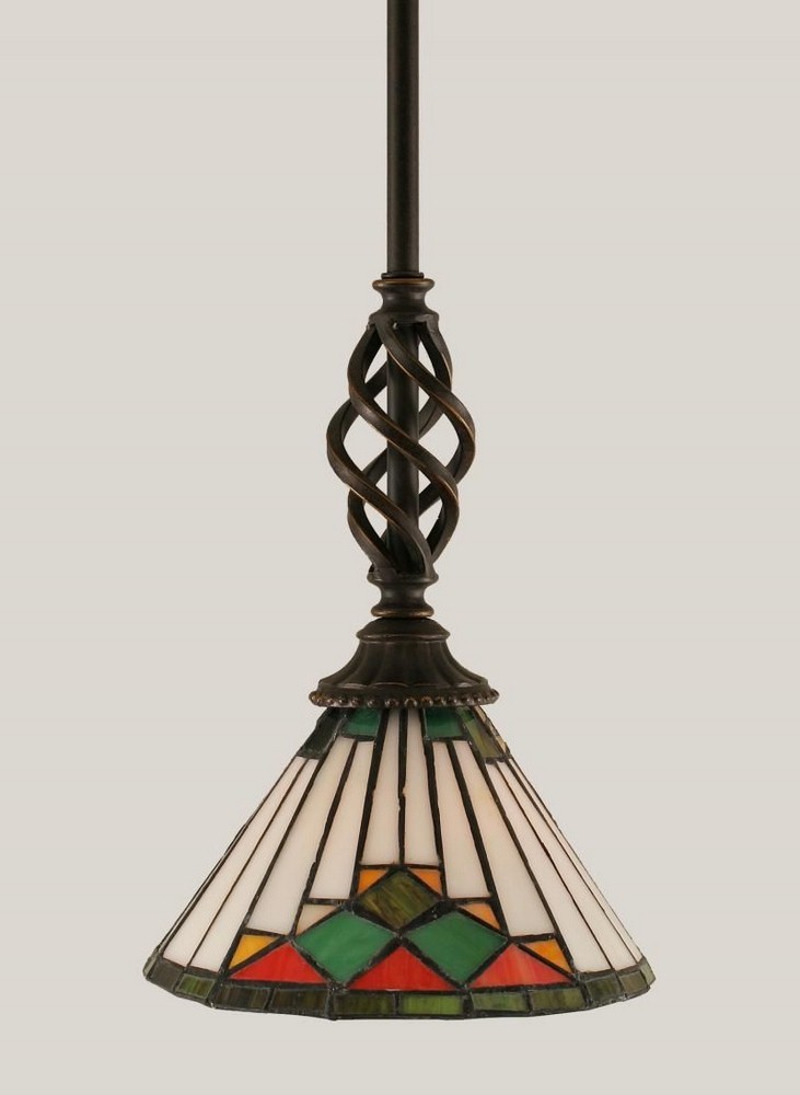 Toltec Lighting-80-DG-9375-Elegante - 1 Light Stem Mini Pendant With Hang Straight Swivel-10.25 Inches Tall and 7 Inches Wide Dark Granite Green Sunray Mini Art Dark Granite Finish with Amber Dragonfl