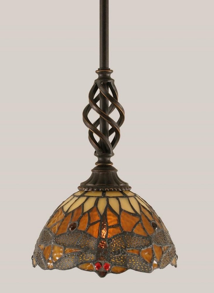 Toltec Lighting-80-DG-9465-Elegante - 1 Light Stem Mini Pendant With Hang Straight Swivel-10.25 Inches Tall and 7 Inches Wide Dark Granite Amber Dragonfly Mini Art Dark Granite Finish with Amber Drago