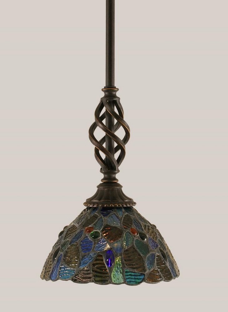 Toltec Lighting-80-DG-9955-Elegante - 1 Light Stem Mini Pendant With Hang Straight Swivel-9.75 Inches Tall and 7 Inches Wide Dark Granite Blue Mosaic Mini Art Aged Silver Finish with Blue Mosaic Mini 