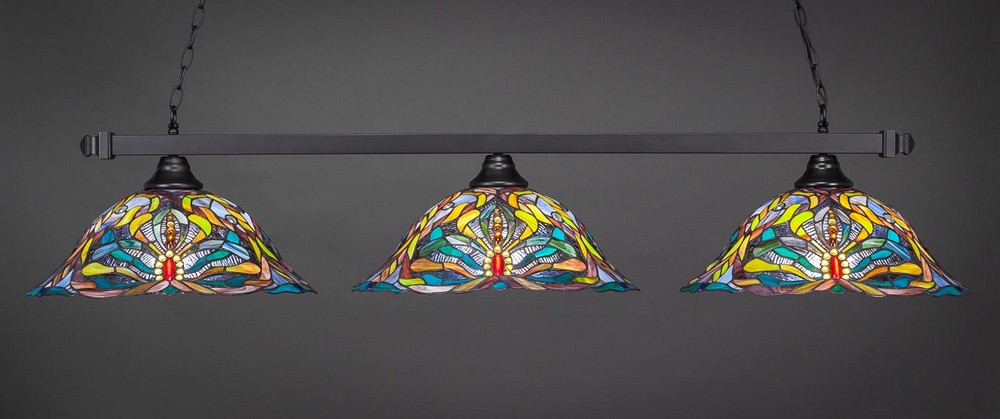 Toltec Lighting-803-MB-990-Square - 3 Light Billiard/Island-10.75 Inches Tall and 19 Inches Wide Matte Black Kaleidoscope Art Dark Granite Finish with Kaleidoscope Tiffany Glass