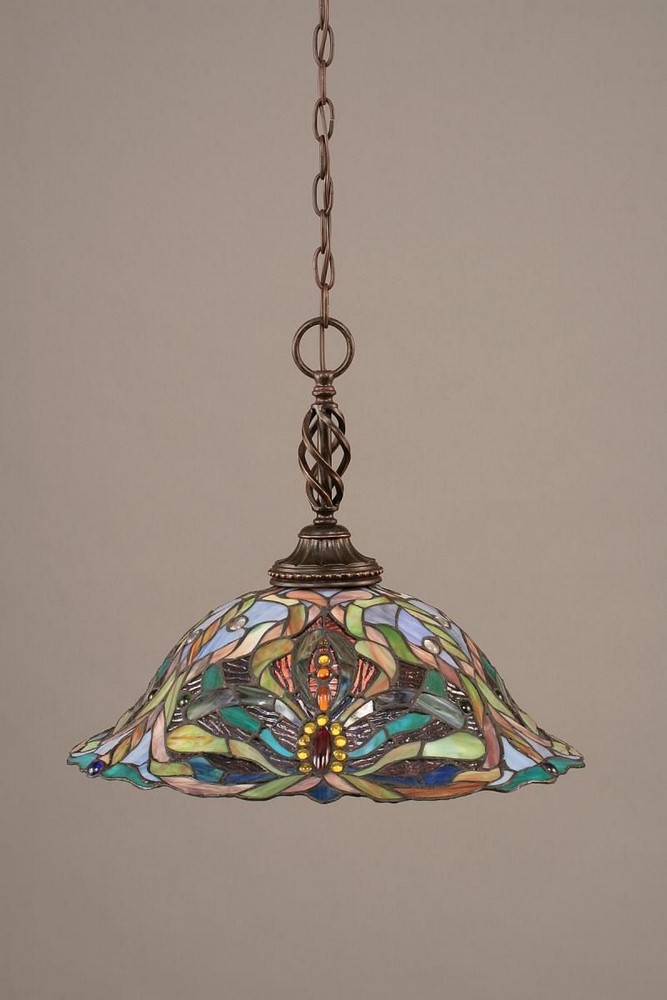 Toltec Lighting-82-DG-990-Elegante - 1 Light Pendant-15.5 Inches Tall and 18.25 Inches Wide   Dark Granite Finish with Kaleidoscope Tiffany Glass