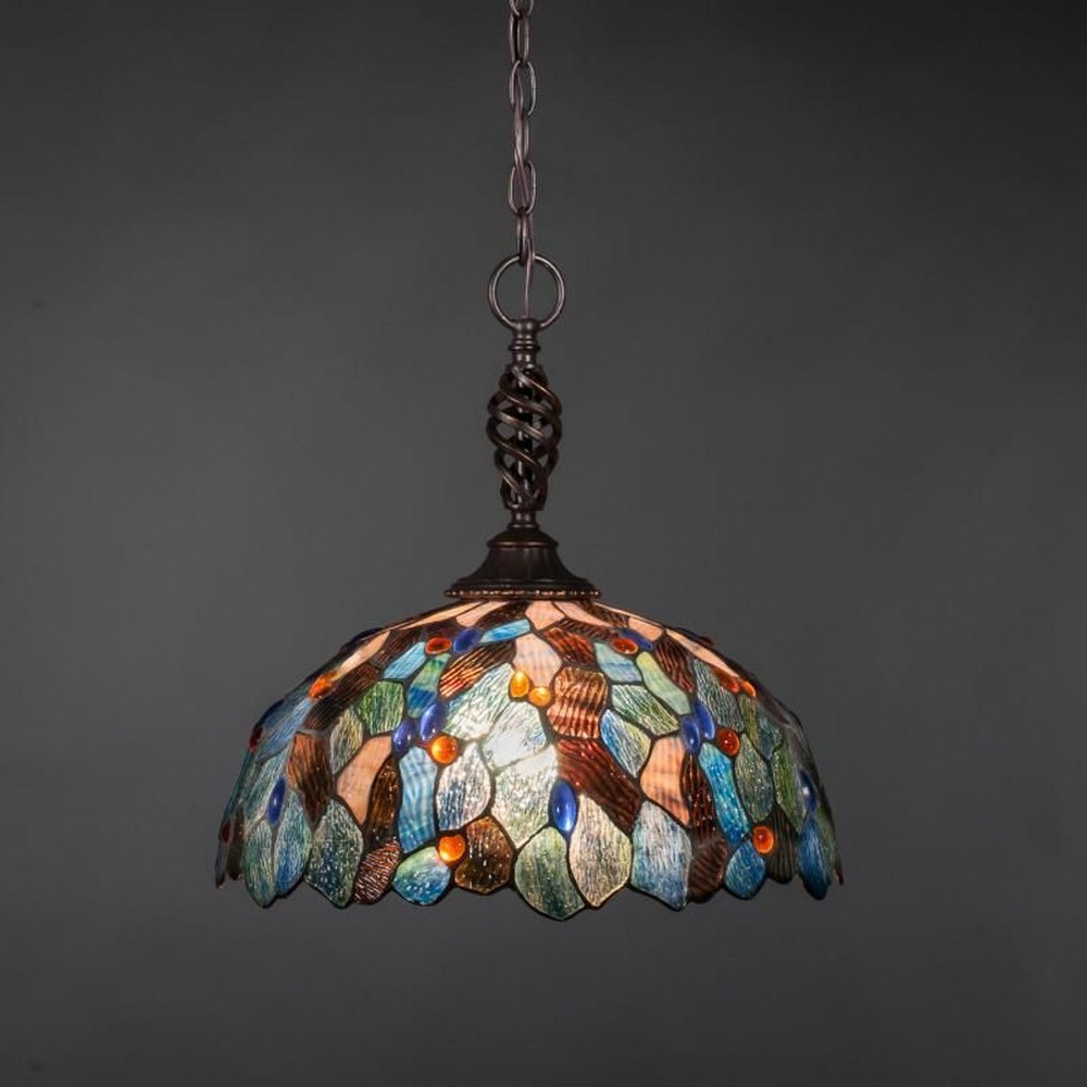 Toltec Lighting-82-DG-995-Elegante - 1 Light Pendant-17 Inches Tall and 16 Inches Wide Dark Granite Blue Mosaic Art Dark Granite Finish with Roman Jewel Tiffany Glass