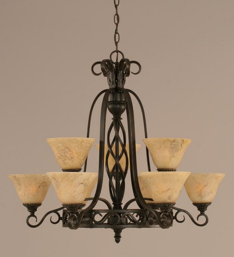 Toltec Lighting-869-DG-508-Elegante - 9 Light Chandelier-30 Inches Tall and 27 Inches Wide   Dark Granite Finish with Italian Marble Glass