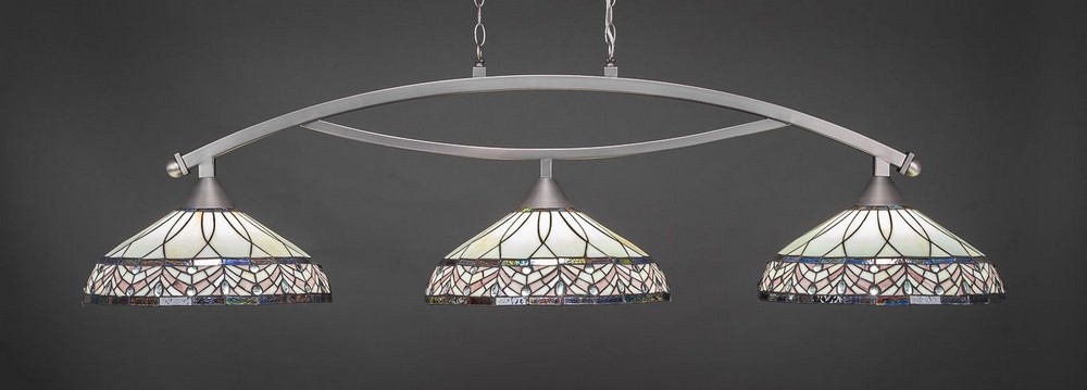 Toltec Lighting-873-BN-948-Bow - 3 Light Billiard/Island-17.25 Inches Tall and 16 Inches Wide Brushed Nickel Royal Merlot Art Brushed Nickel Finish with Royal Merlot Tiffany Glass