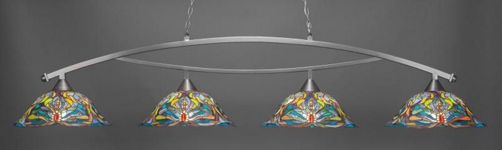 Toltec Lighting-874-BN-990-Bow - 4 Light Billiard/Island-17.75 Inches Tall and 19 Inches Wide Brushed Nickel Kaleidoscope Art Dark Granite Finish with Kaleidoscope Tiffany Glass