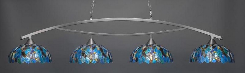 Toltec Lighting-874-BN-995-Bow - 4 Light Billiard/Island-19 Inches Tall and 16 Inches Wide Brushed Nickel Blue Mosaic Art Dark Granite Finish with Blue Mosaic Tiffany Glass