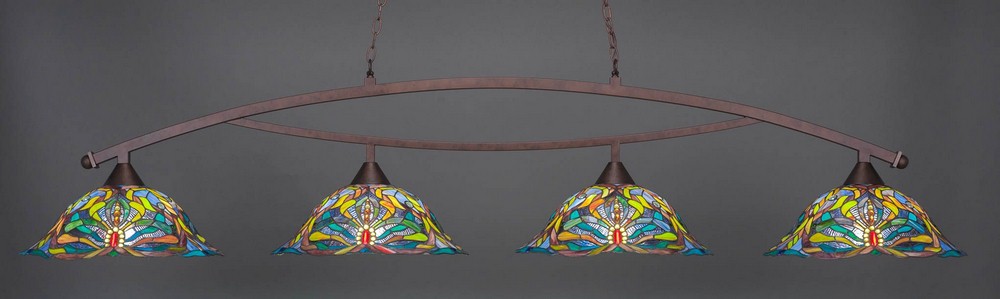 Toltec Lighting-874-BRZ-990-Bow - 4 Light Billiard/Island-17.75 Inches Tall and 19 Inches Wide Bronze Kaleidoscope Art Dark Granite Finish with Kaleidoscope Tiffany Glass