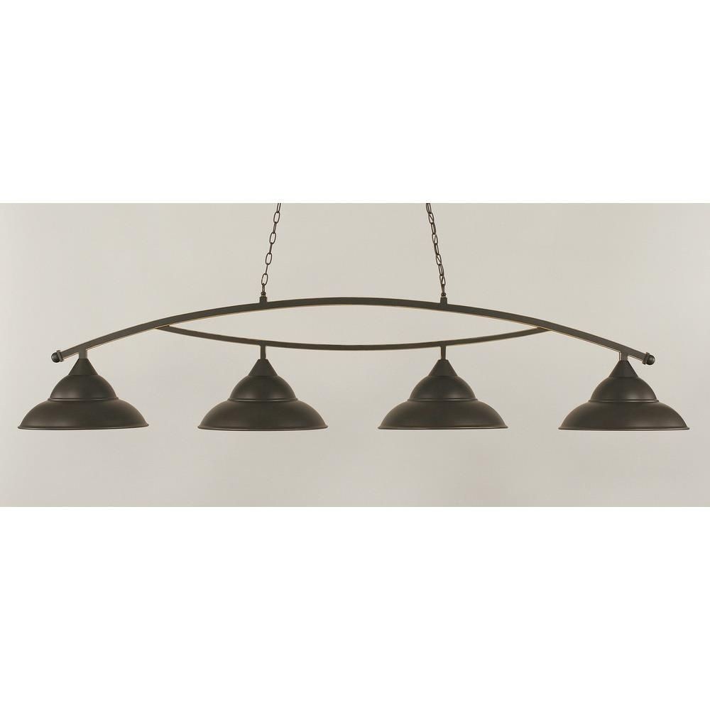 Toltec Lighting-874-DG-429-DG-Bow - 4 Light Billiard/Island-17.25 Inches Tall and 16 Inches Wide Dark Granite Dark Granite Brushed Nickel Finish with White Linen Glass