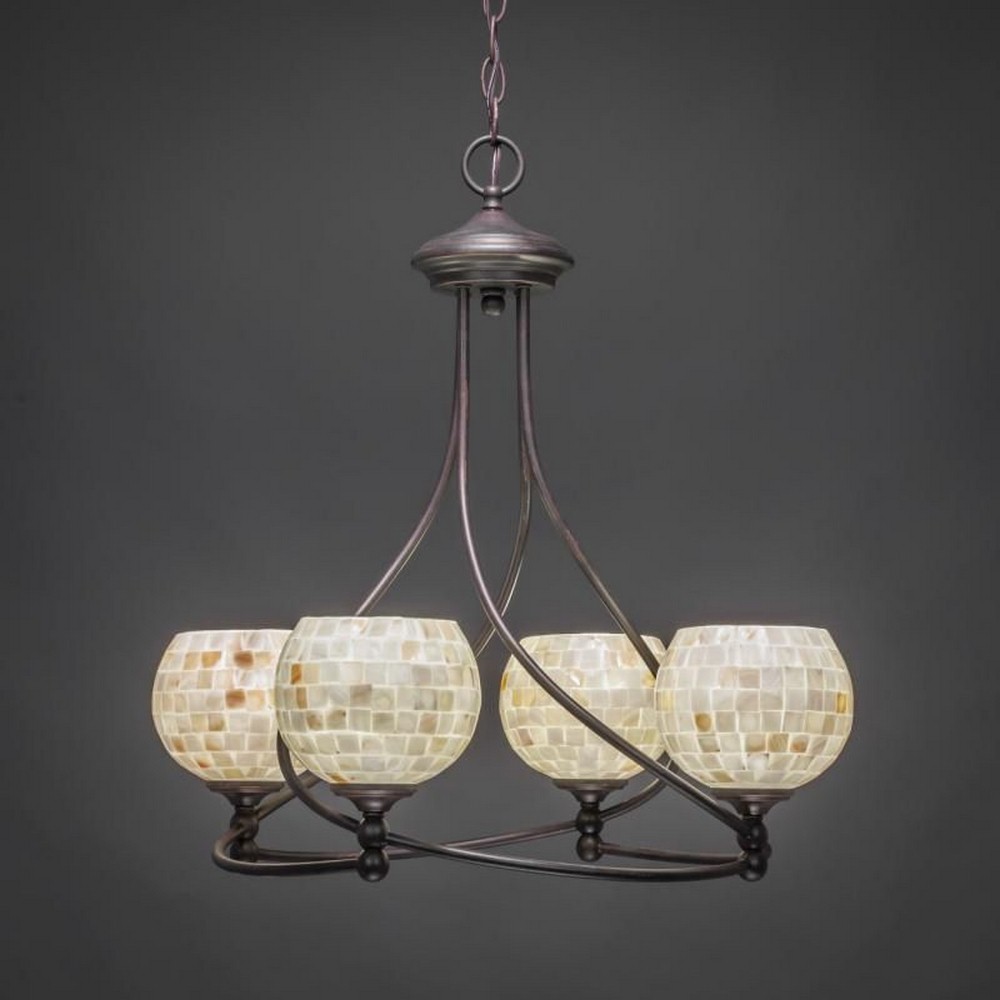 Toltec Lighting-904-DG-405-Capri - 4 Light Chandelier-22 Inches Tall and 21.75 Inches Wide Dark Granite Mystic Seashell Dark Granite Finish with Italian Ice Glass