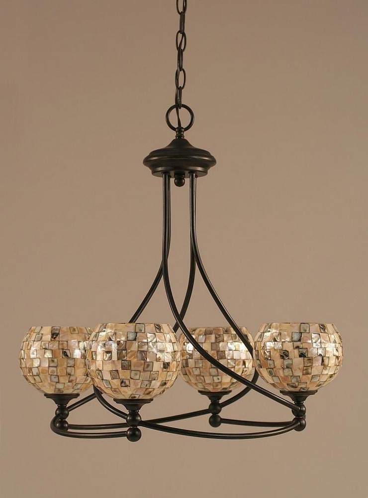 Toltec Lighting-904-DG-407-Capri - 4 Light Chandelier-22 Inches Tall and 21.75 Inches Wide Dark Granite Sea Mist Seashell Dark Granite Finish with Italian Ice Glass