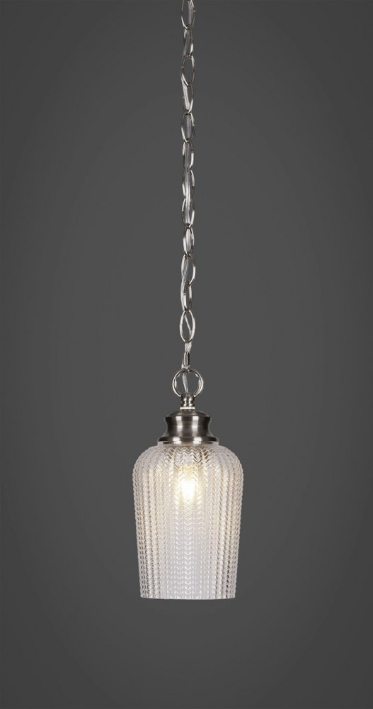 Toltec Lighting-92-BN-4250-Cordova-1 Light Chain Hung Pendant-5 Inches Wide by 10.25 Inches High   Brushed Nickel Finish with Clear Textured Glass