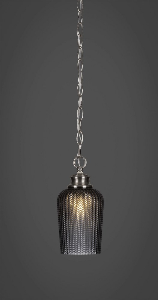 Toltec Lighting-92-BN-4252-Cordova-1 Light Chain Hung Pendant-5 Inches Wide by 10.25 Inches High   Brushed Nickel Finish with Smoke Textured Glass