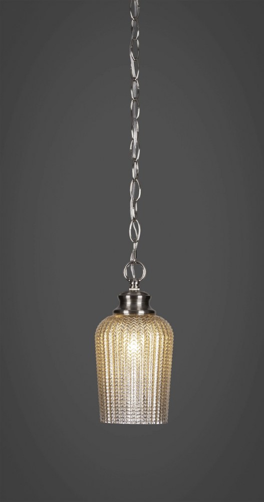 Toltec Lighting-92-BN-4253-Cordova - 1 Light Chain Hung Pendant-10.25 Inches Tall and 5 Inches Wide Brushed Nickel Silver Textured Brushed Nickel Finish with Clear Textured Glass