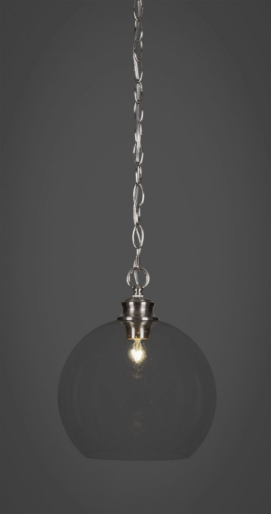 Toltec Lighting-92-BN-4350-Kimbro-1 Light Chain Hung Pendant-9.5 Inches Wide by 11.75 Inches High   Brushed Nickel Finish with Clear Bubble Glass