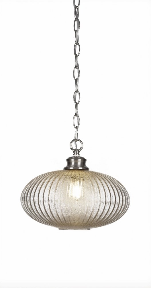 Toltec Lighting-92-BN-4658-Carina-1 Light Chain Hung Pendant-8.25 Inches Wide by 17.5 Inches High   Brushed Nickel Finish with Micro Bubble Ribbed Glass