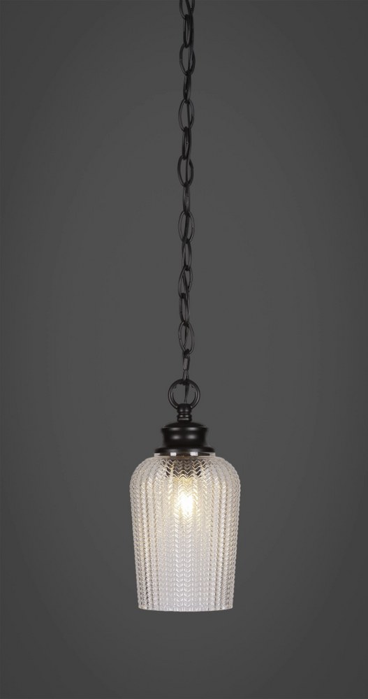 Toltec Lighting-92-MB-4250-Cordova-1 Light Chain Hung Pendant-5 Inches Wide by 10.25 Inches High   Matte Black Finish with Clear Textured Glass