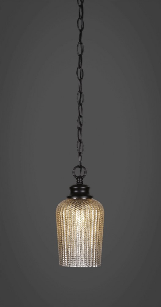 Toltec Lighting-92-MB-4253-Cordova-1 Light Chain Hung Pendant-5 Inches Wide by 10.25 Inches High   Matte Black Finish with Silver Textured Glass