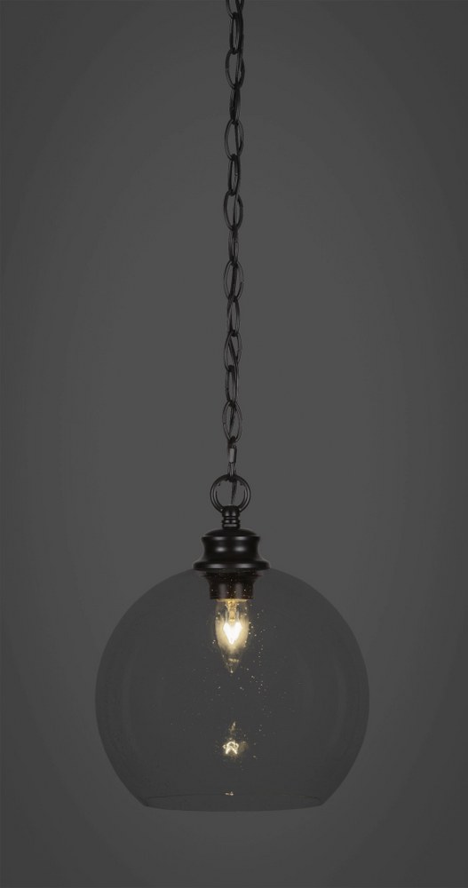 Toltec Lighting-92-MB-4350-Kimbro-1 Light Chain Hung Pendant-9.5 Inches Wide by 11.75 Inches High   Matte Black Finish with Clear Bubble Glass