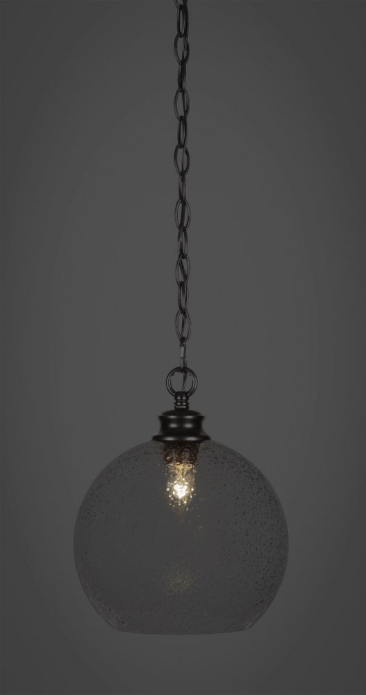 Toltec Lighting-92-MB-4352-Kimbro-1 Light Chain Hung Pendant-9.5 Inches Wide by 11.75 Inches High   Matte Black Finish with Smoke Bubble Glass
