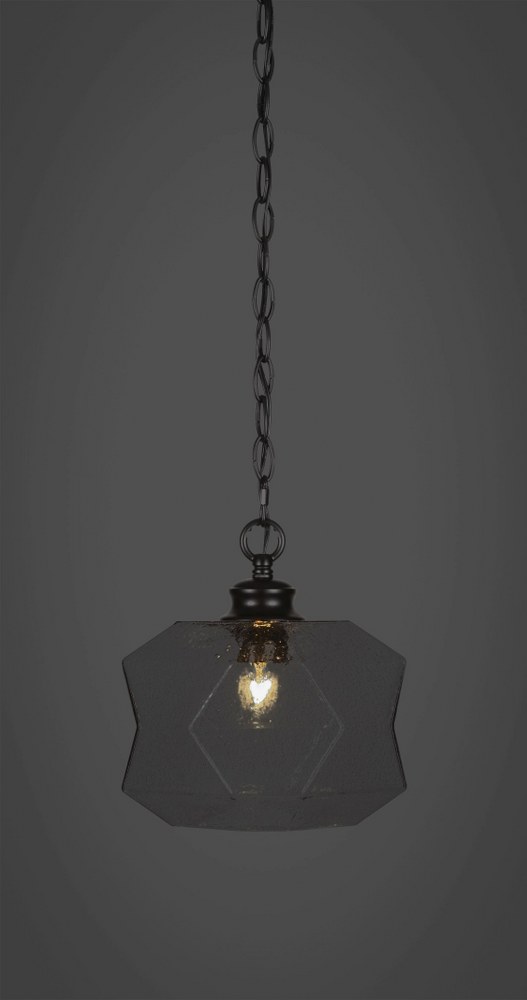 Toltec Lighting-92-MB-4492-Rocklin - 1 Light Chain Hung Pendant-9.75 Inches Tall and 8.75 Inches Wide Matte Black Smoke Brushed Nickel Finish with Clear Bubble Glass